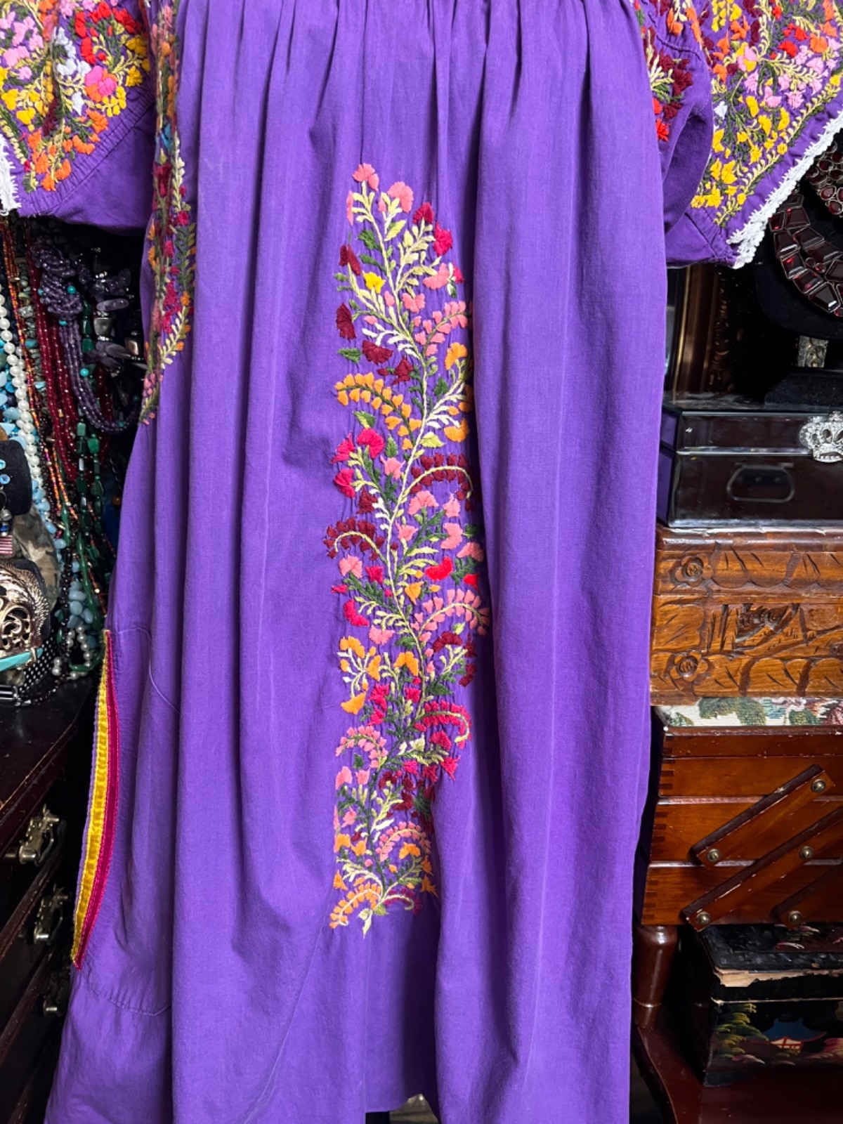 Beautiful Purple Mexico Oaxaca Multi Color Cotton Embroidery White Crochet L/XL