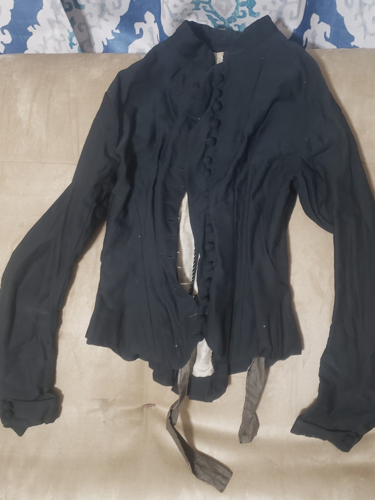 Authentic Antique 1870&rsquo;s Victorian Black Jacket Bodice Boned Small