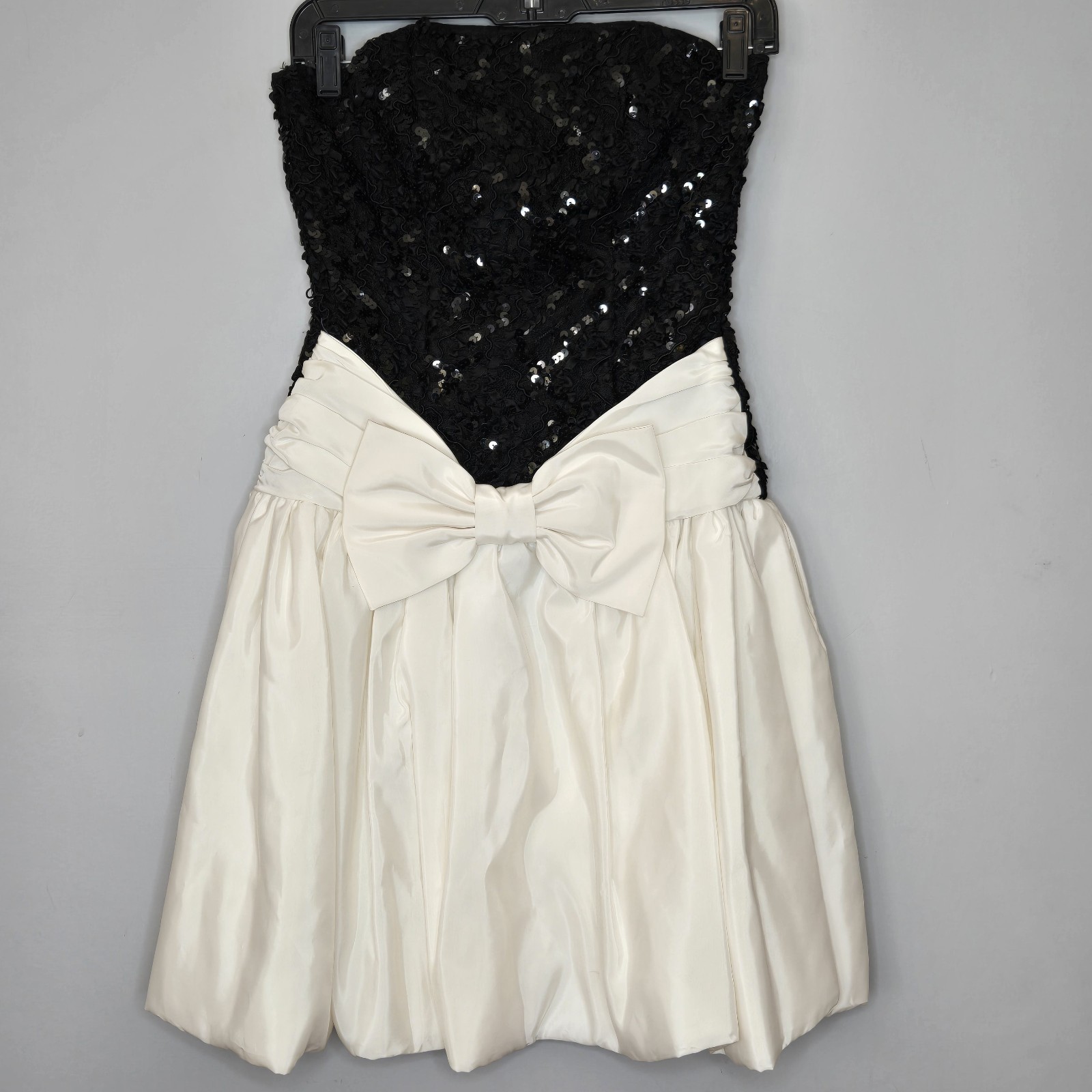 Vtg 80s 90s Strapless Scarlett Sequin Lace Bubble Skirt Prom Dress Big Bow Party