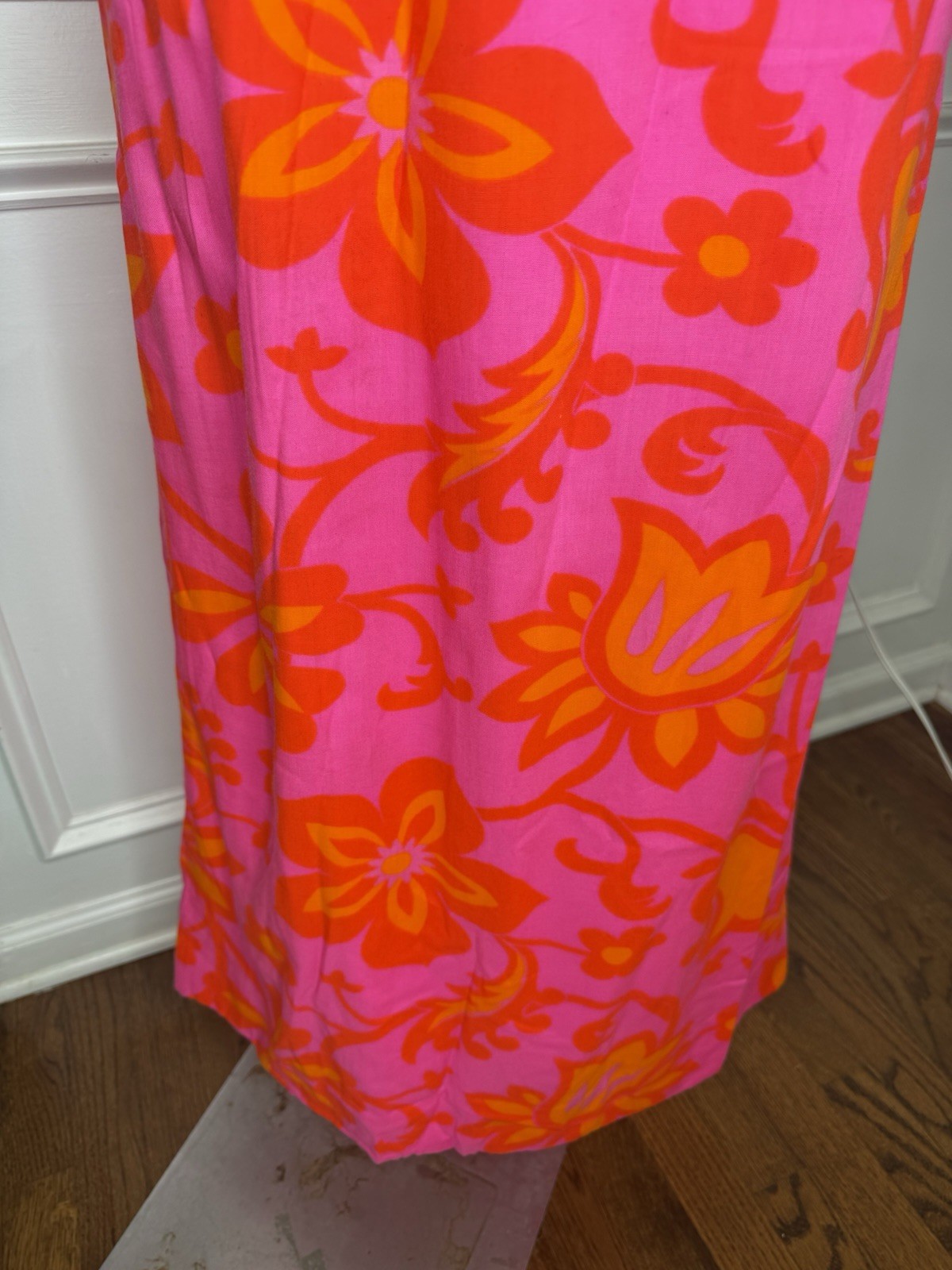 Vintage 4 60s 70s Hawaii M Psychedelic Floral Print maxi Dress Bright Pink N