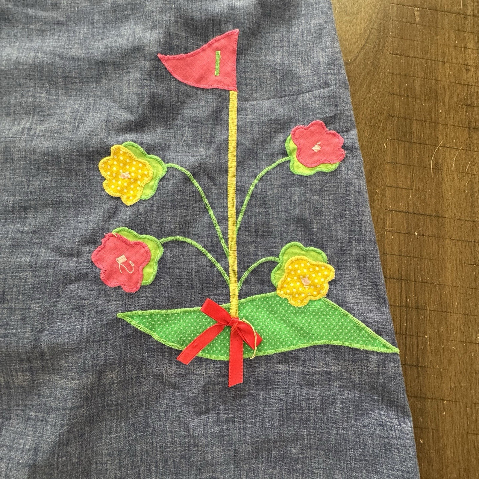 Vtg Frog Pond Skirt Skort Chambray Denim Sz 16 Golf Hole Flag Flowers USA Made