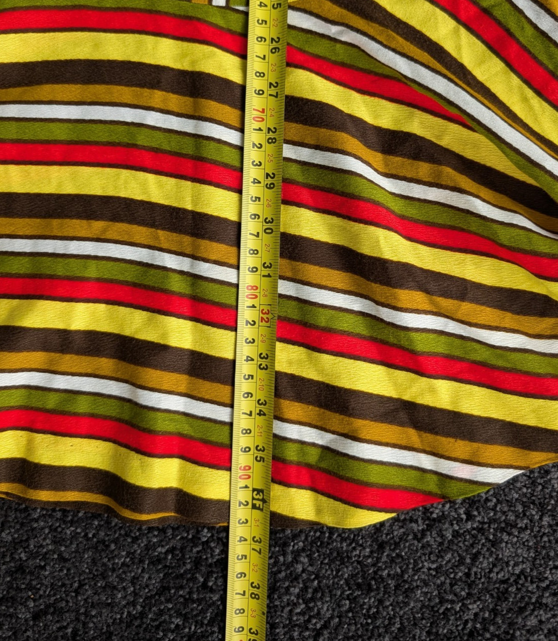 Vtg 60s 70s Groovy Striped Mini Dress Sz S/M Drop Waist Ruffle Hem Barkcloth Mod