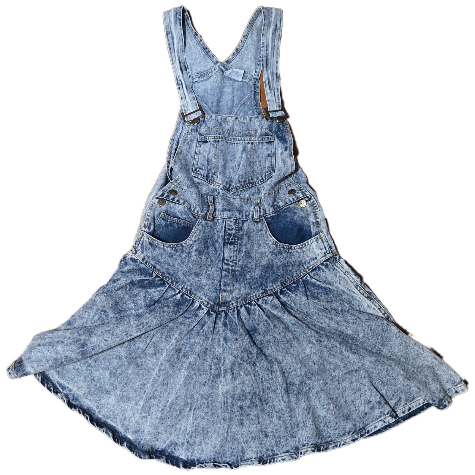 Vintage Joni Blair Acid Wash Denim Overall Dress Pinafore Skirt Blue Womens 9