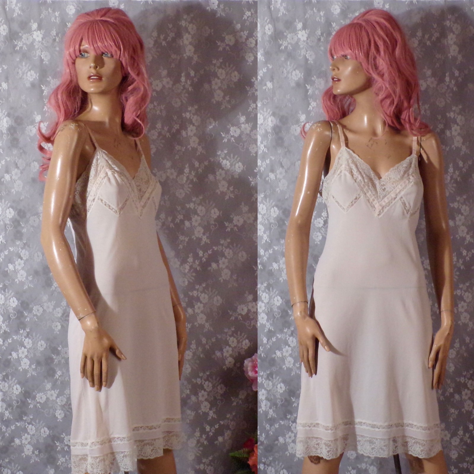 Vintage 60s Dress Slip Size Small 1960s Retro Nylon Lace Pinup Boudoir Nightie