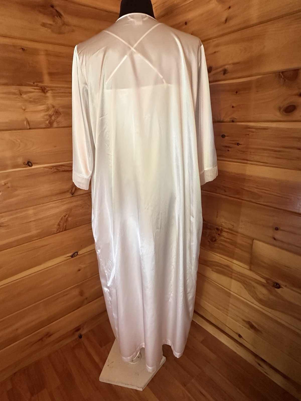 Vtg Parisian Intimates Liquid Satin Bridal Peignoir Robe Nightgown Set White – L