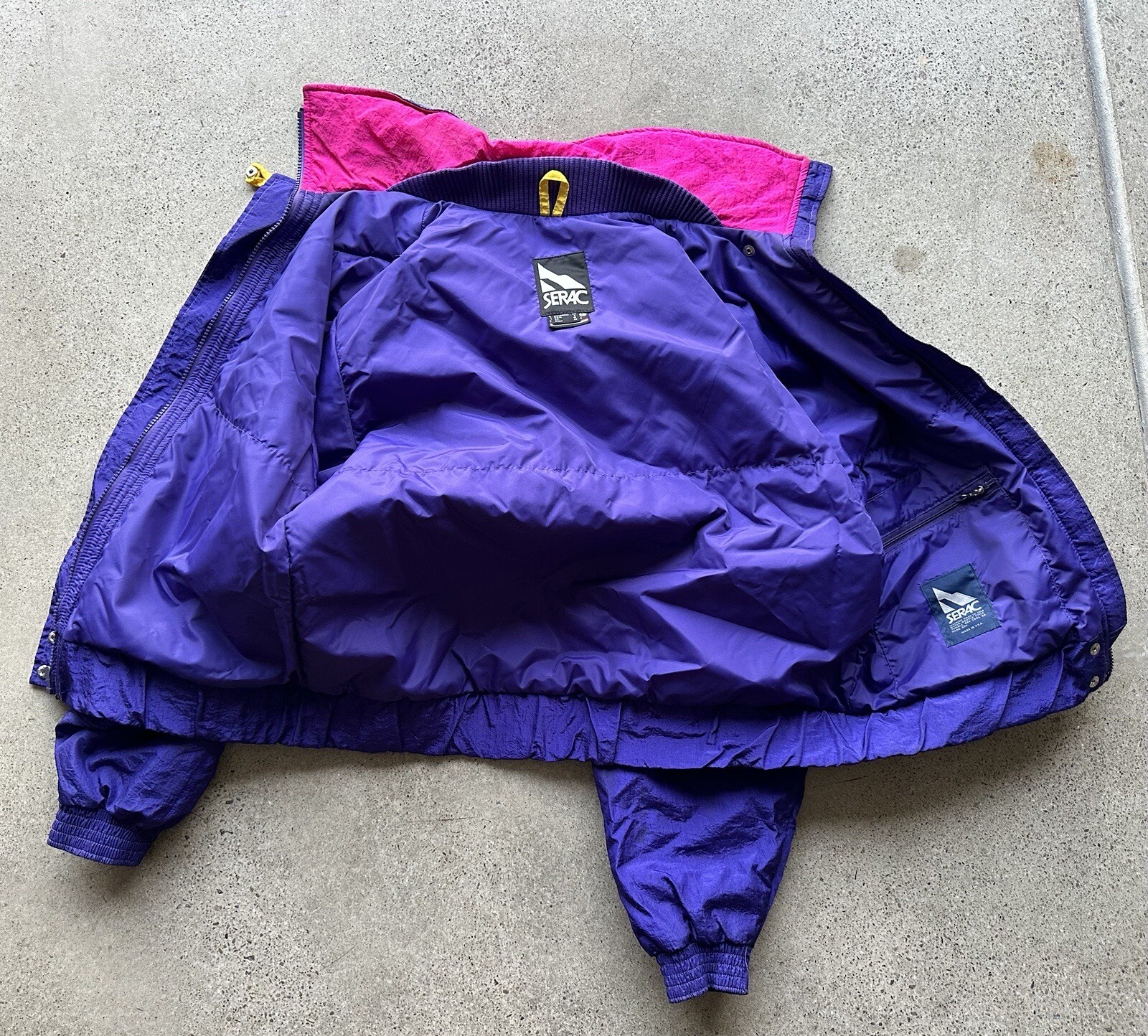 Vintage Serac Thinsulate Lined Neon Purple Color Block Nylon Ski Jacket Size 8
