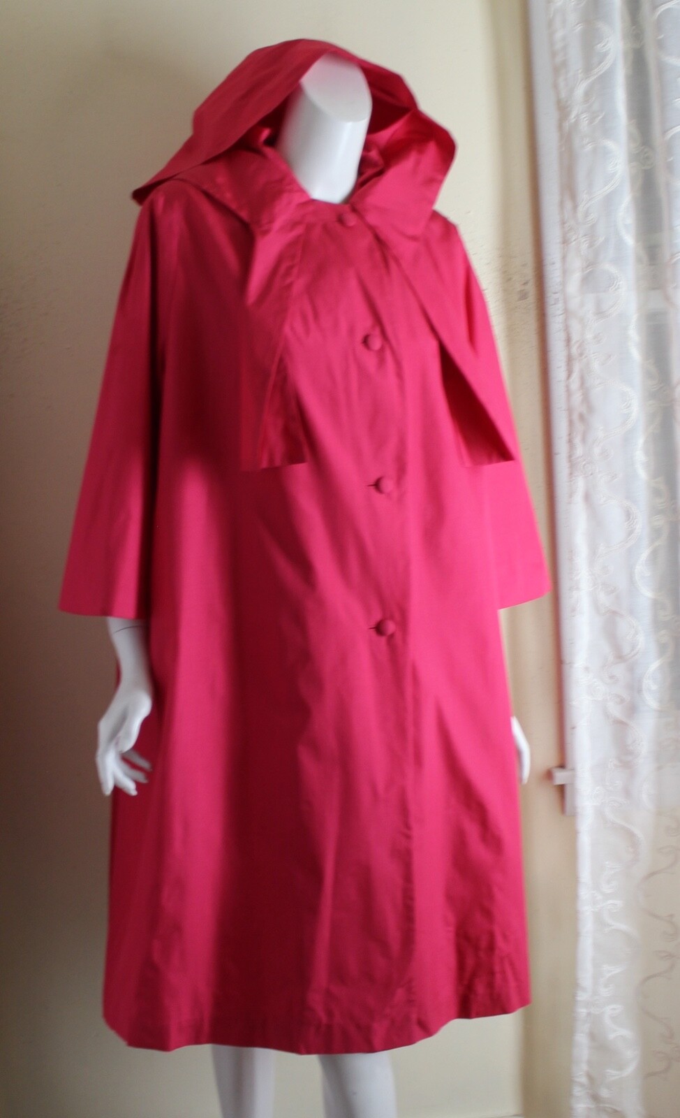 I.Magnin Vintage 1960s Rich Pink Silk Taffeta Jackie O Easter Coat Jacket S M