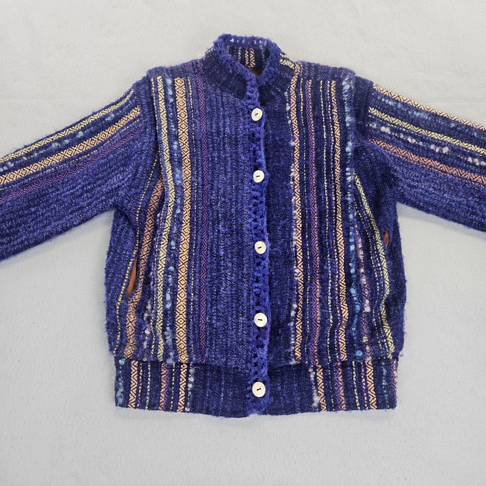 Nancy Paap Stripe Jacket Blue Multicolor W Pockets Vtg US Made Size Large