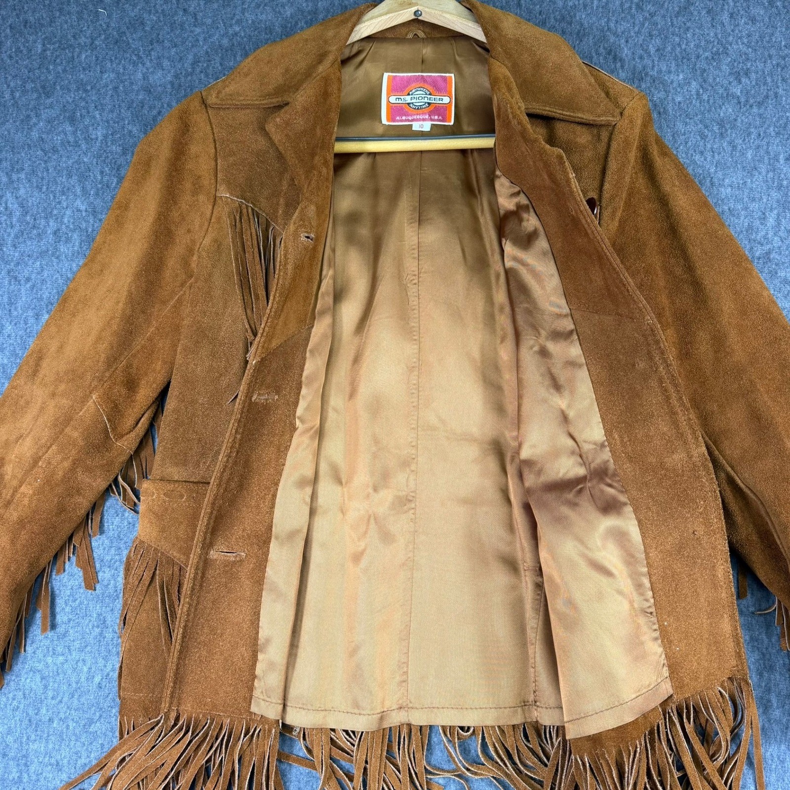 Ms Pioneer Leather Jacket Womens 10 Brown Suede Fringe Western Albuquerque Vtg