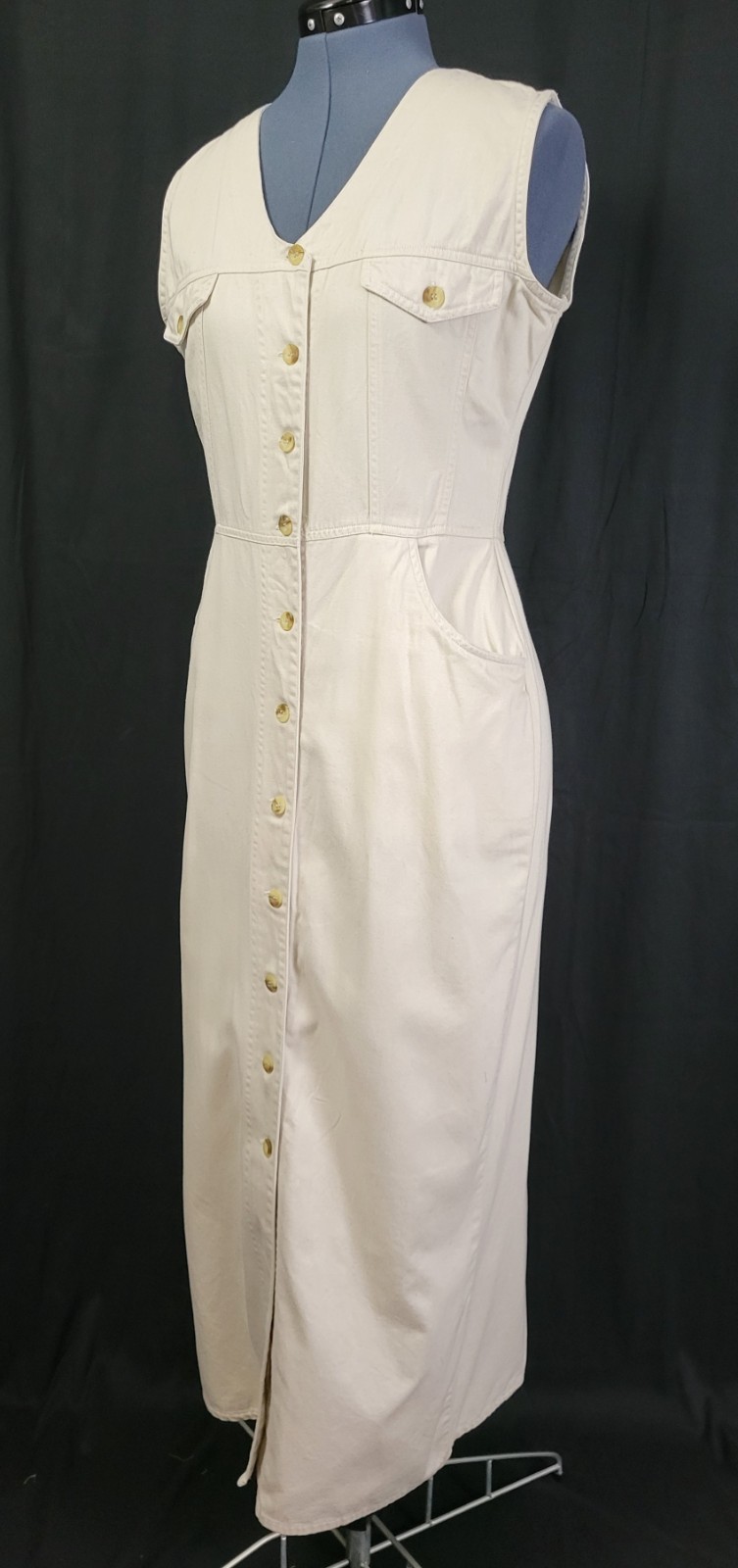 Vintage Access Light Khaki Button Down Sheath Dress Size Small