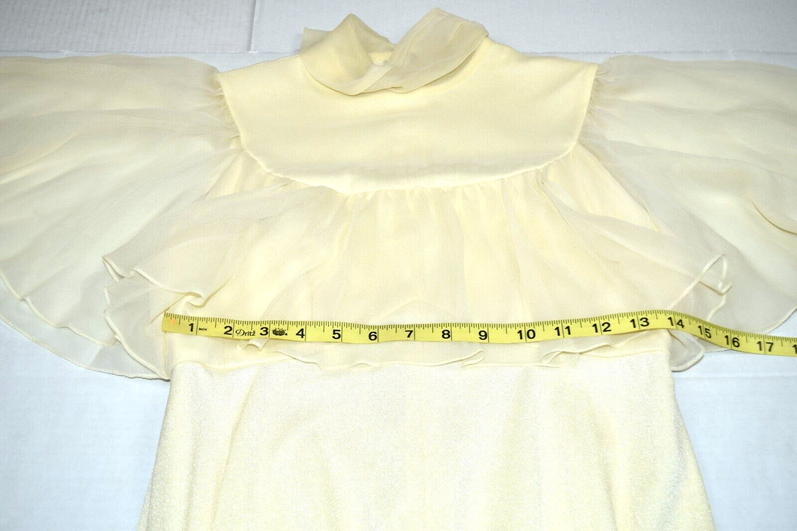 Vintage Dress Size S 50s Palest Yellow Sheen Sheer Batwing Sleeves Soft Flowy