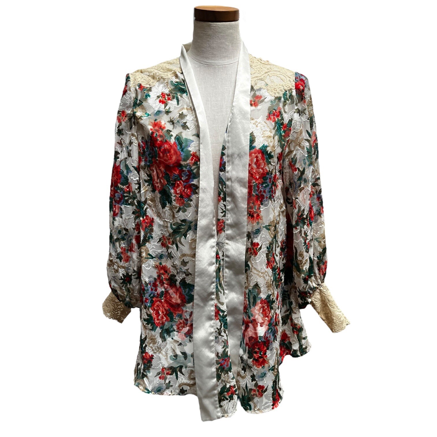 VTG Victoria&rsquo;s Secret Gold Label Kimono Robe Red Lace Floral MultiColor P/S S9