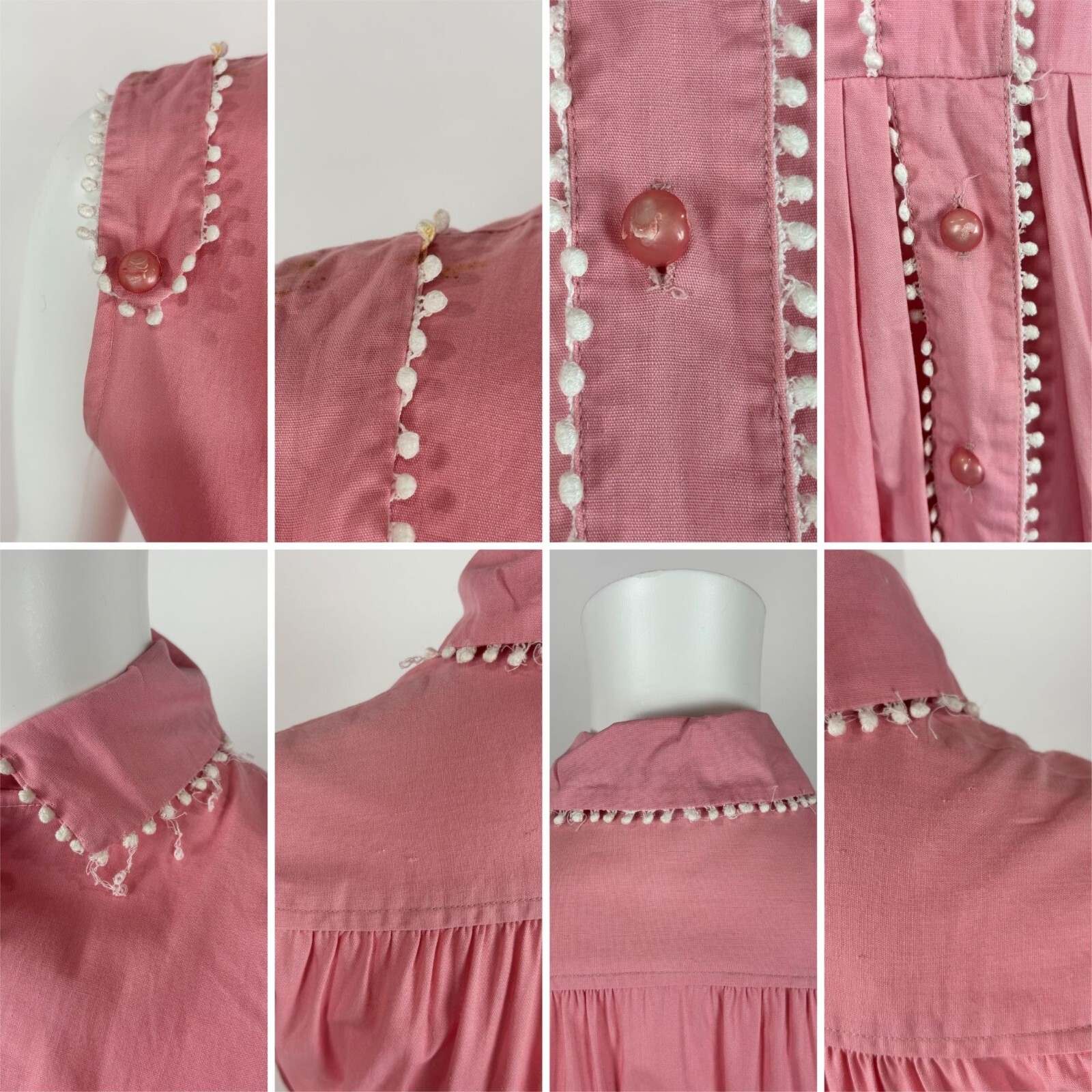 Vintage 50s Pink Shirtdress Women&rsquo;s Size XXS Cotton Scallop Trim Fit & Flare