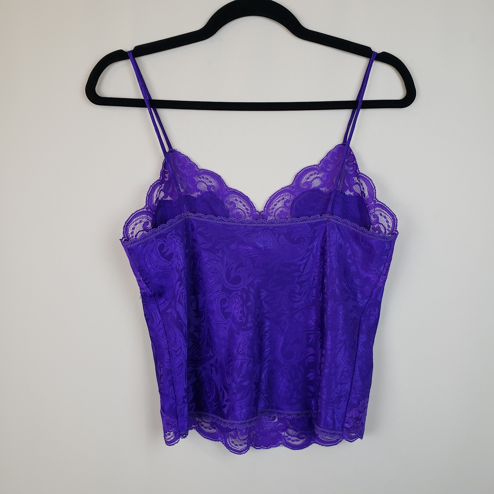 VTG 80s Camisole S Purple Satin Lace Colorful Vamp Club Boho Coquette Festival