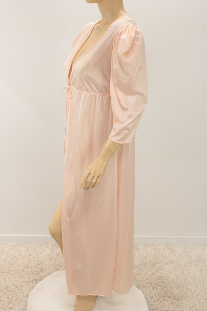 Vintage Movie Star Robe M L Peignoir House Coat Peach Nylon USA