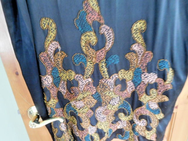 Hand embroidered Home Made Antique Black kimono style Robe ~ FREE SHIPPING~