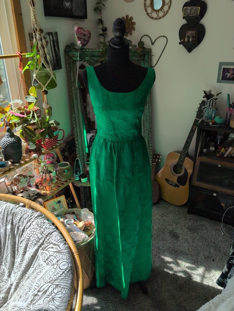 Handmade Vintage Green Floral Dress 2XS