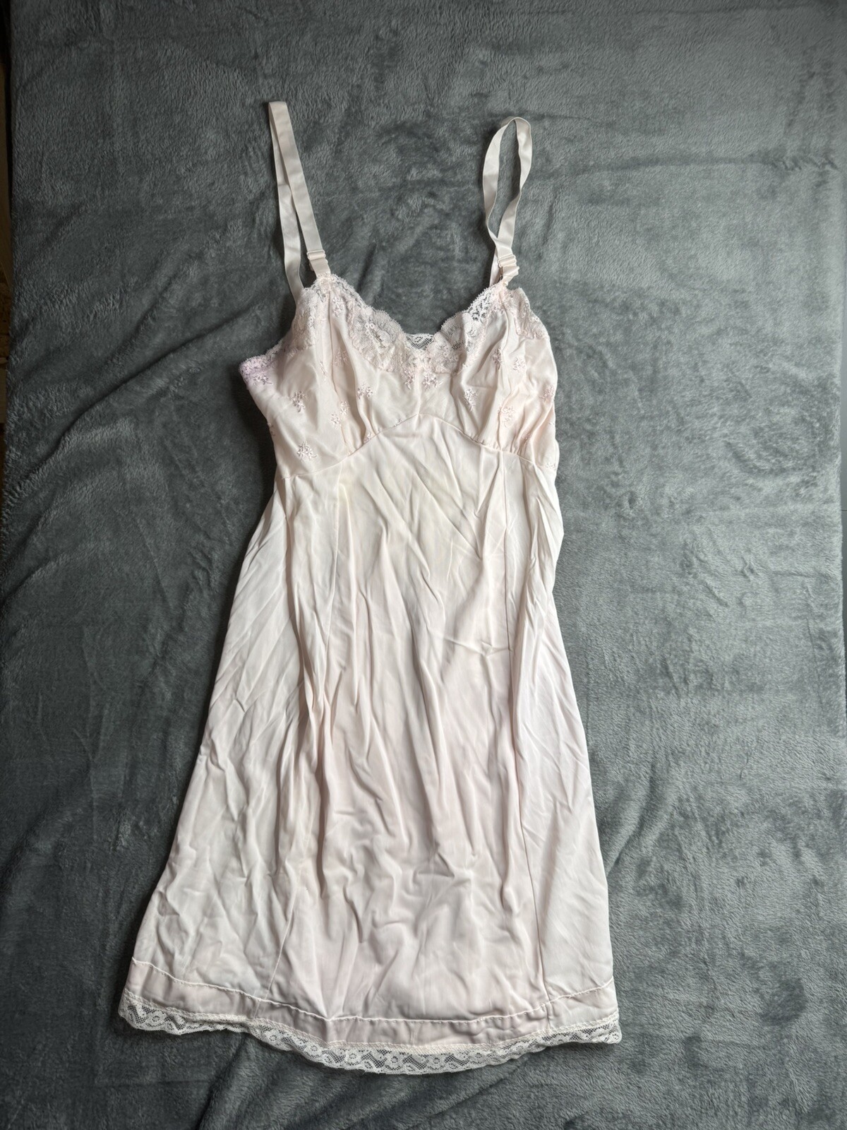 PHILMAID Full SLIP Dress White Sz S 34 Short Lace Sheer Flowers Nighty USA VTG