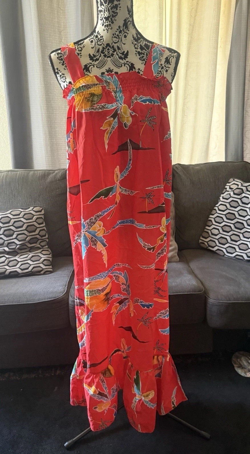 Vintage Hale O’lika Hawaiian Fashions Made In Hawaii Red Floral Maxi Dress