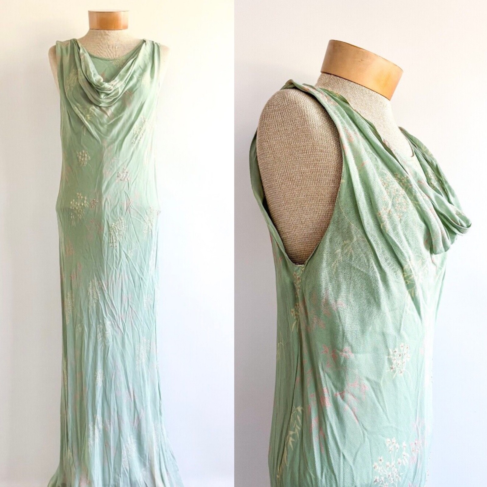 Vintage NWT April Cornell Chiffon Floral Beaded Cowl Neck Dress Medium Y2K 90s