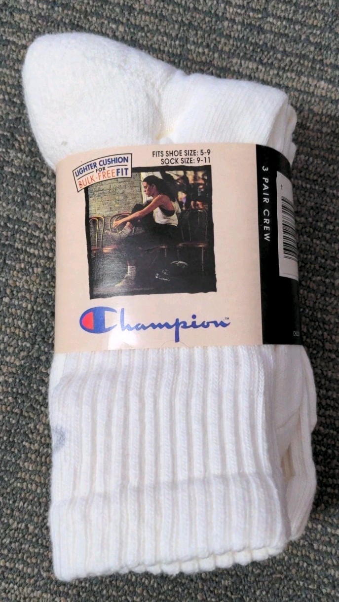 Vintage 3 Pairs Champion Socks Shoe Size 5-9 Sock Size 9-11 White NOS Cotton