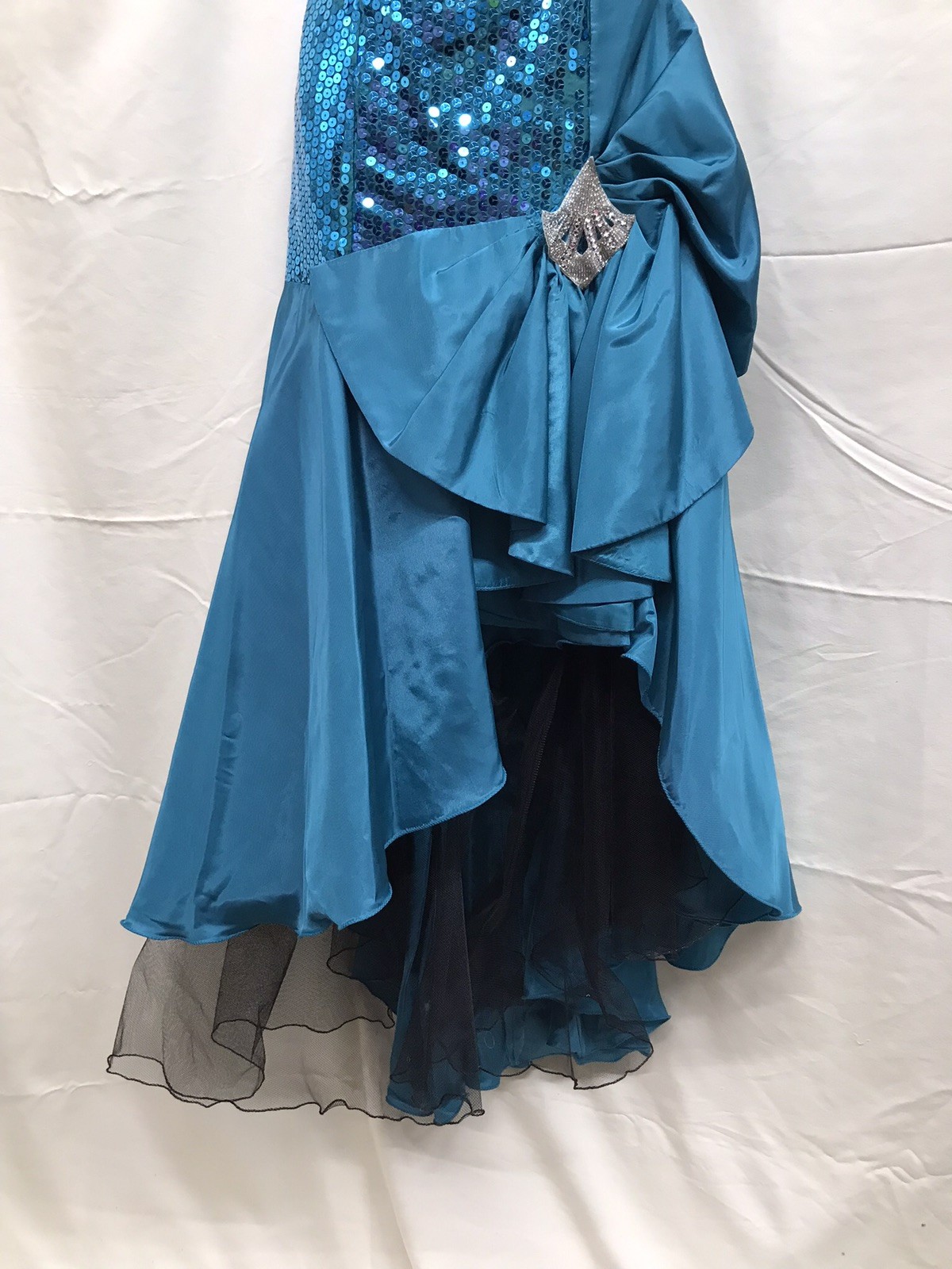 Vintage Nadine Teal Sequins One Shoulder Prom Party Formal Dress Gown Sz 11 USA