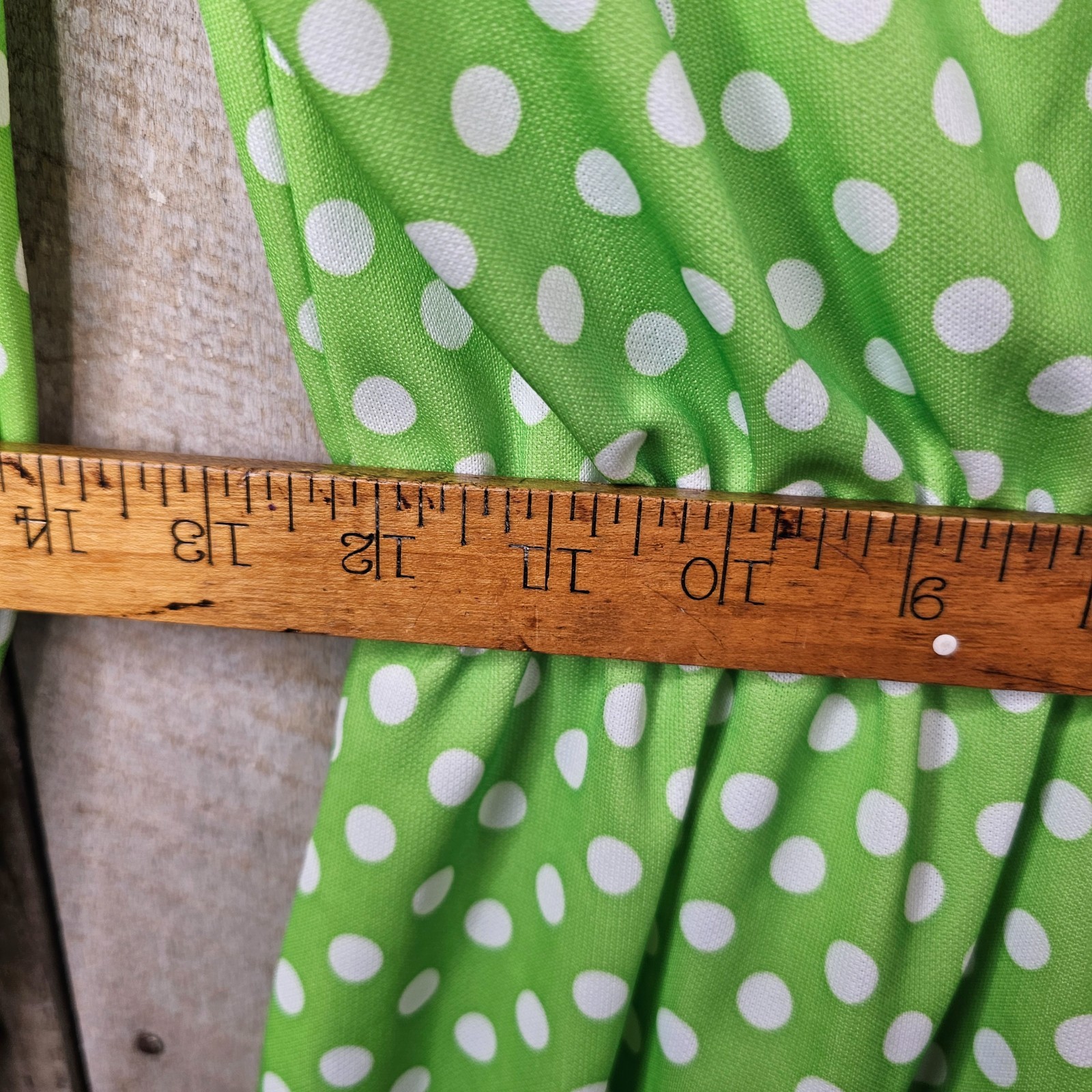 Vintage 1970s Green White Polka Dot Mod Dress ILGWU USA Double Knit Women&rsquo;s