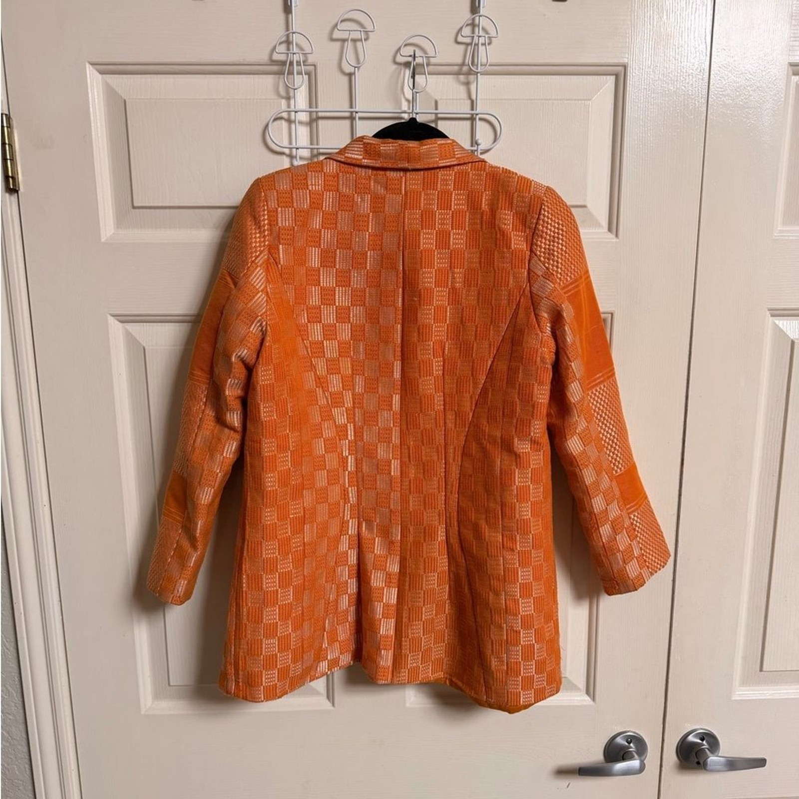 VTG 60s Handmade Checkerboard Print Metallic Blazer Jacket
