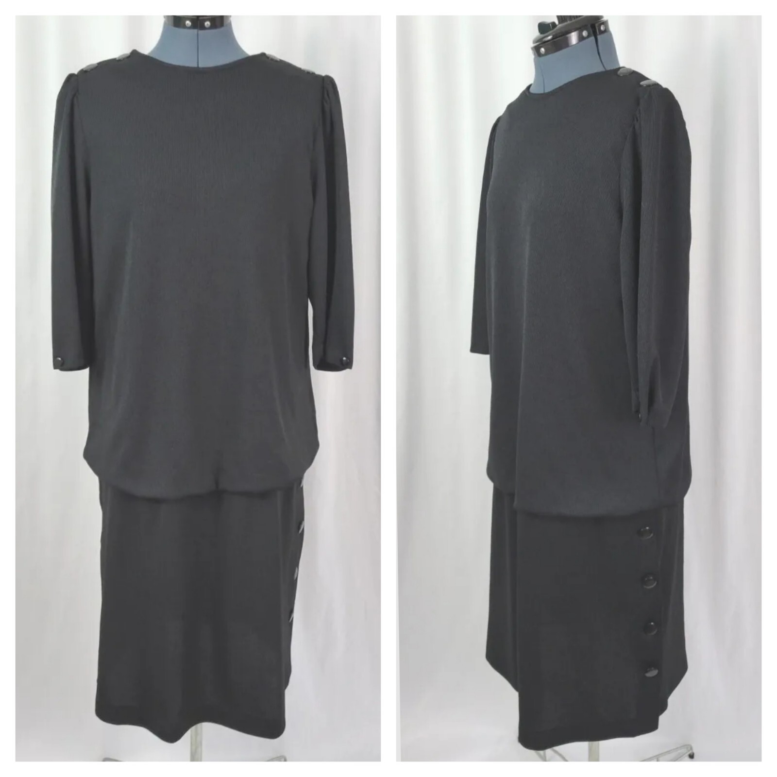 Vintage Risa Ann Black Ribbed Knit Sweater Drop Waist Dress Size L/XL?