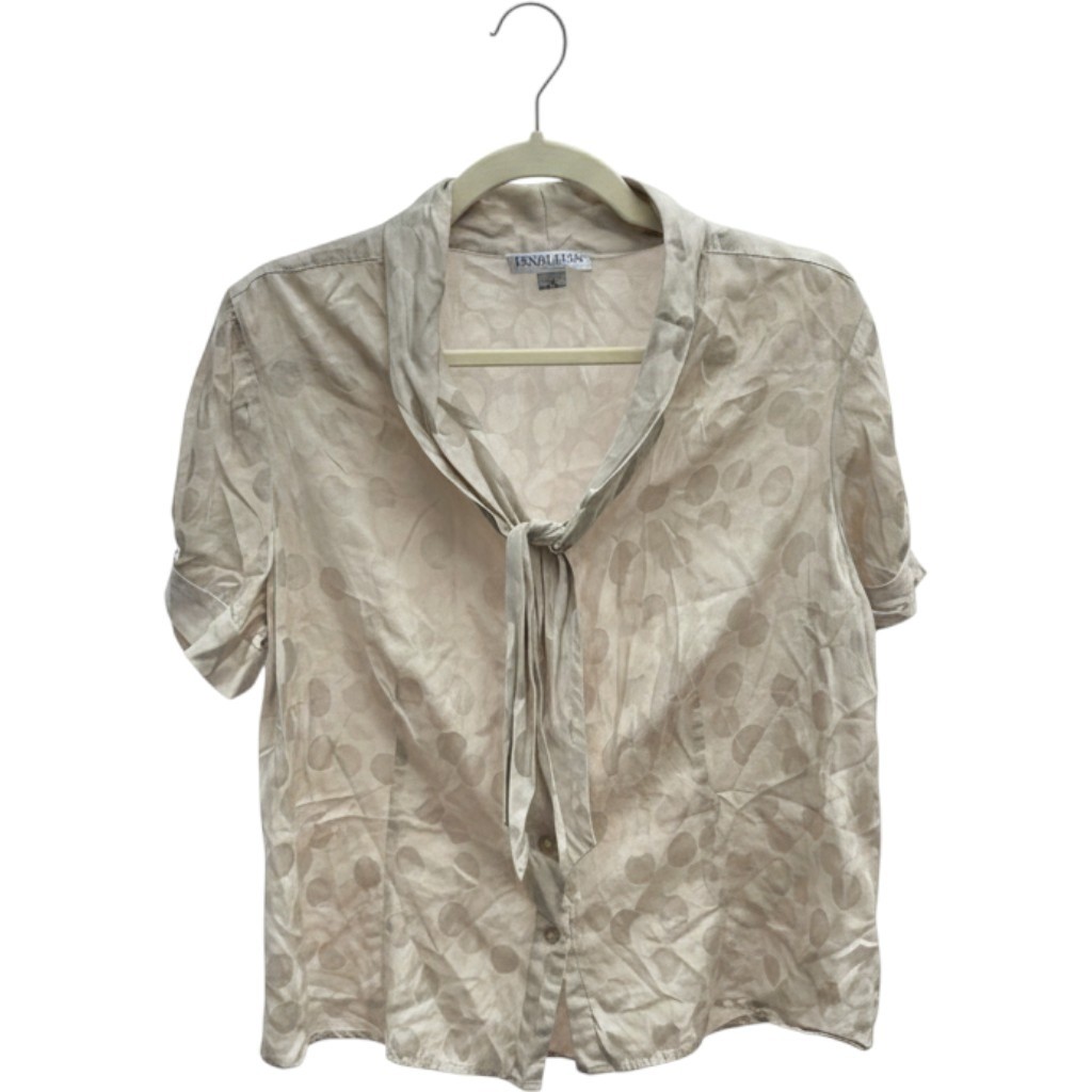 Pendleton Petite Vintage Champagne Beige Polka Dot Tie Neck Blouse Top Size 14P