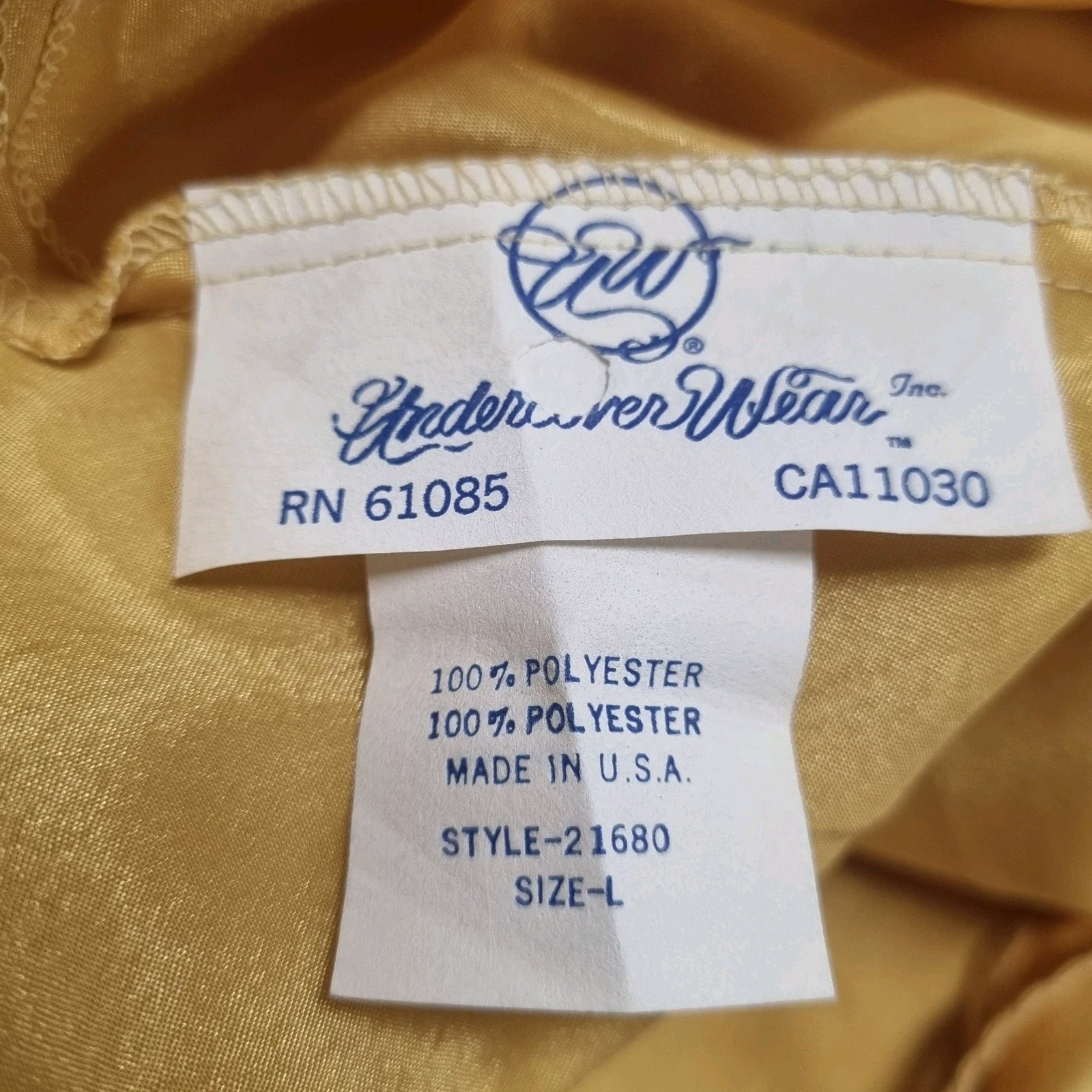 VTG Undercover Wear Sexy Gold Nightgown Strappy Nightie Slip Satin USA Sz L