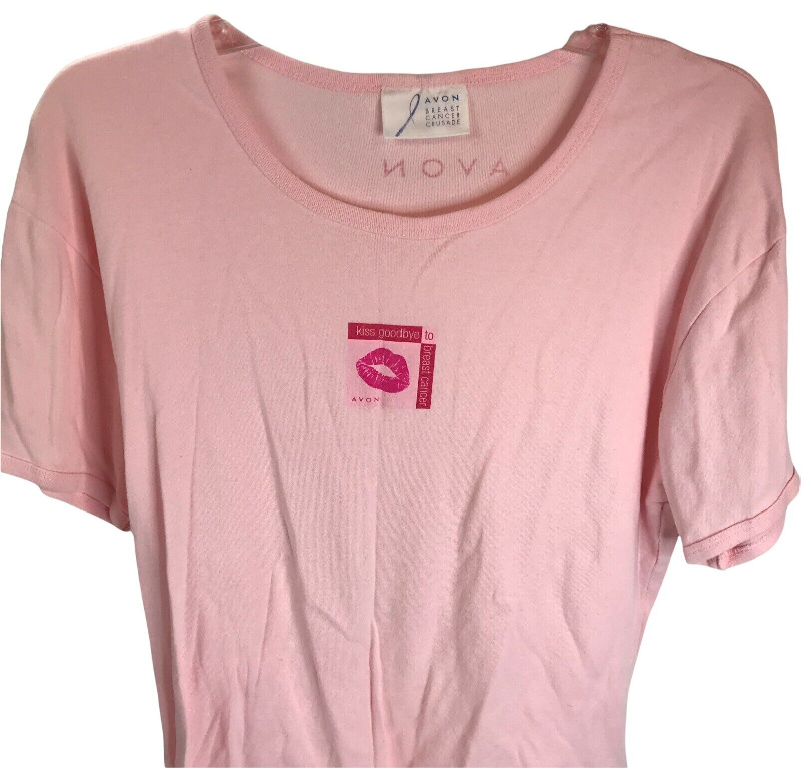 Vintage Avon Top Tee Kiss Goodbye To Breast Cancer 2001 Pink t-shirt XL lips Y2K