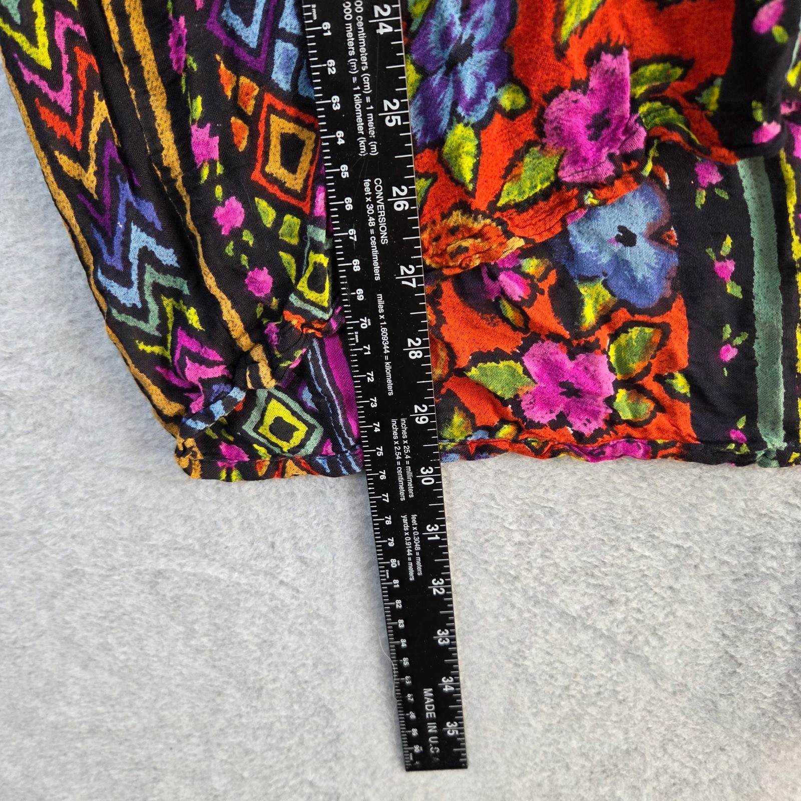 Vintage Rayon Button Down Shirt Womens Medium Multicolor Floral Geometric Nepal