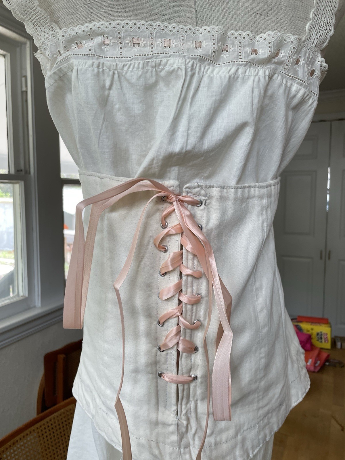 Edwardian White Cotton Teddy 1910s Crochet Lace Step-In Chemise Lingerie Large
