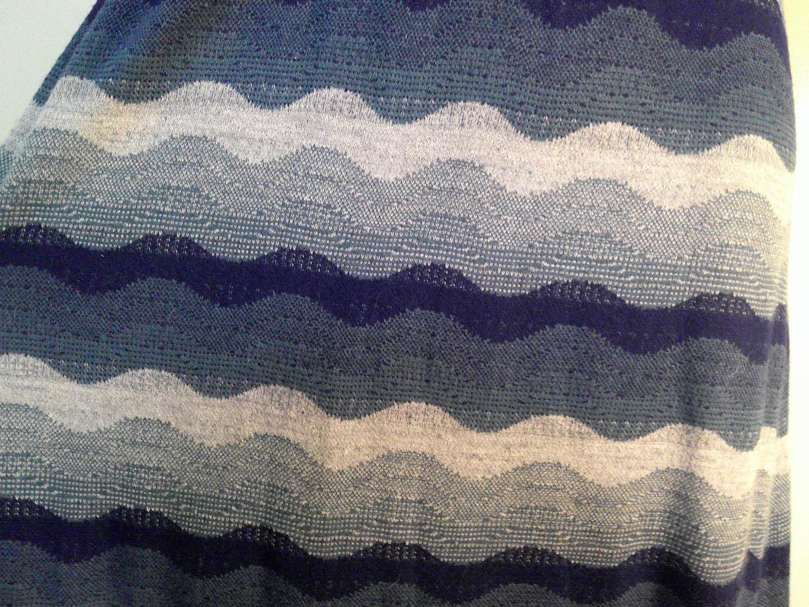 Vtg 60&rsquo;s / 70s MOD Turtleneck Blue Solid & Stripe Knit Flare Maxi Dress M