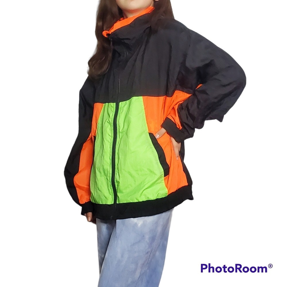 Vintage gitano windbreaker neon colorblock 100% nylon 80s 90s size large unisex