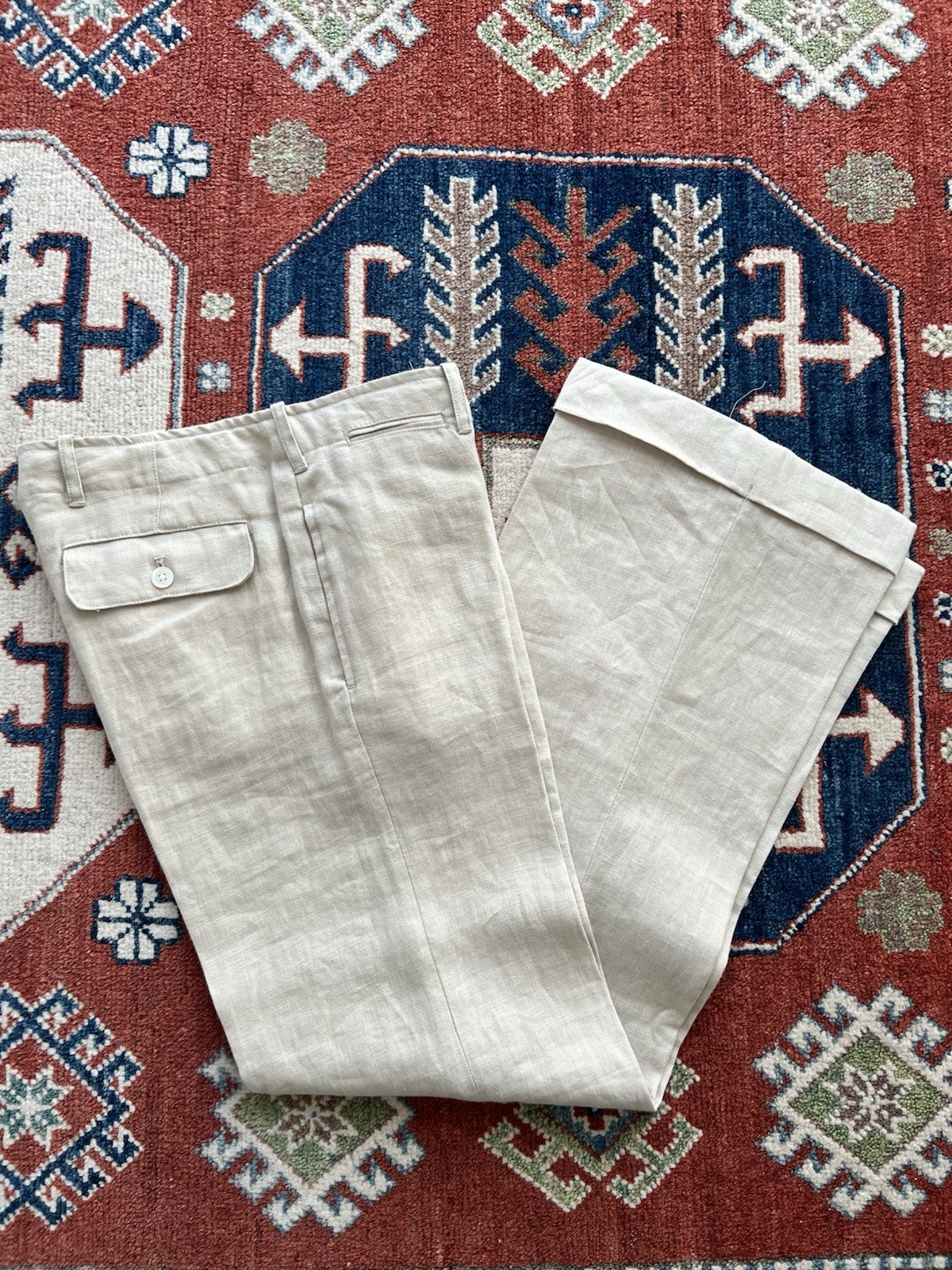 New VTG Ralph Lauren Sport Womens Linen Pants Wide Leg Low rise Sz 6 Beige