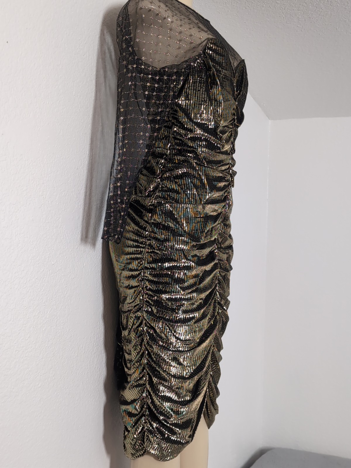 Vintage New Leaf By Samir Metallic Gold Mesh Shimmery Cocktail Party Dress 11/12