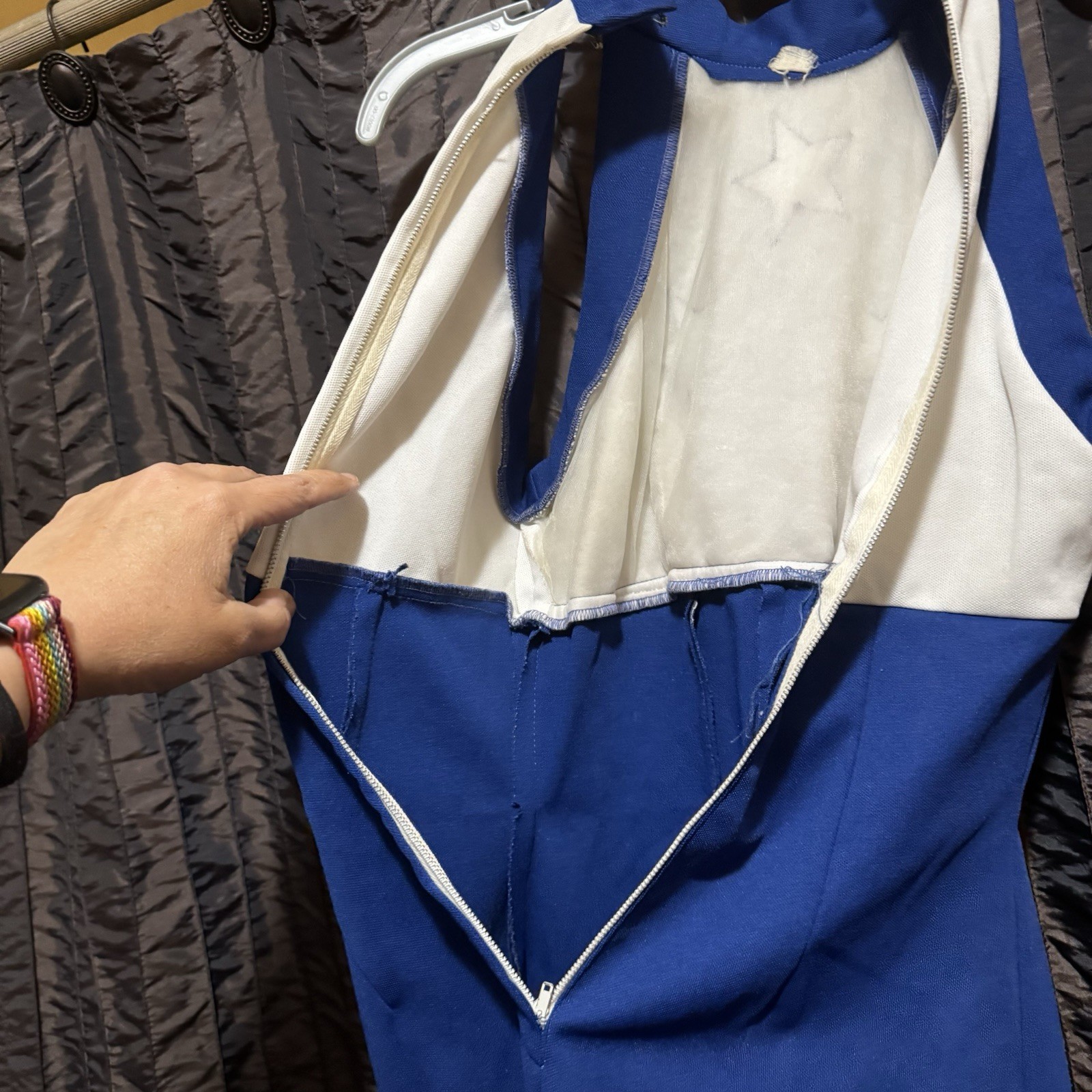 Majorette Batton Twirler Romper Uniform Blue White High Neck Sleeveless Vtg 60s