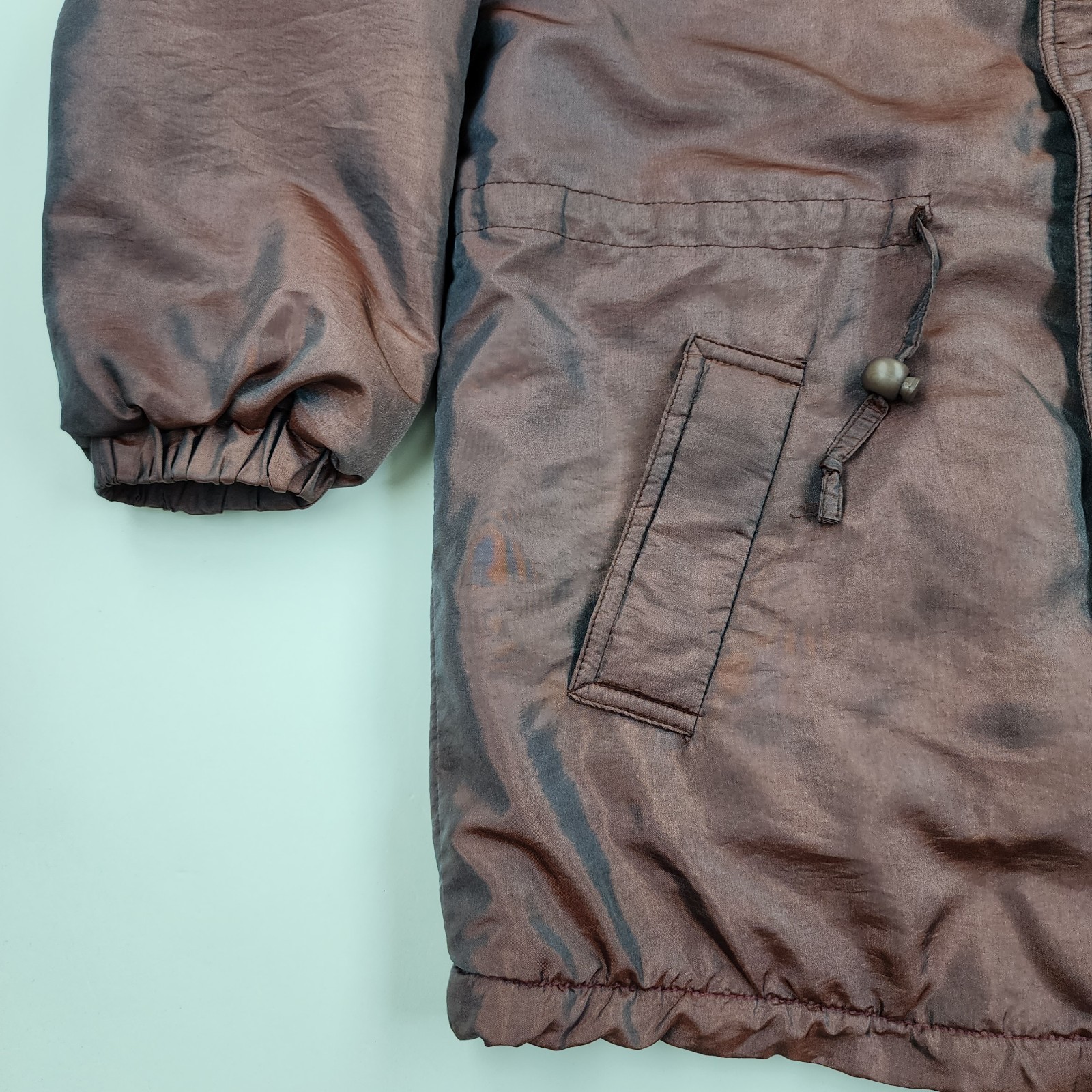 Vintage 80s 90s Iridescent Puffer Jacket Coat Brown Bronze Shiny Metallic