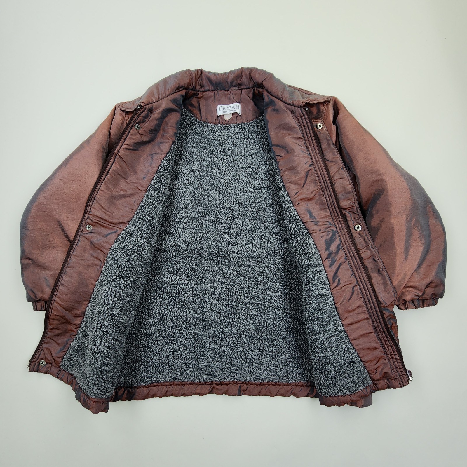 Vintage 80s 90s Iridescent Puffer Jacket Coat Brown Bronze Shiny Metallic