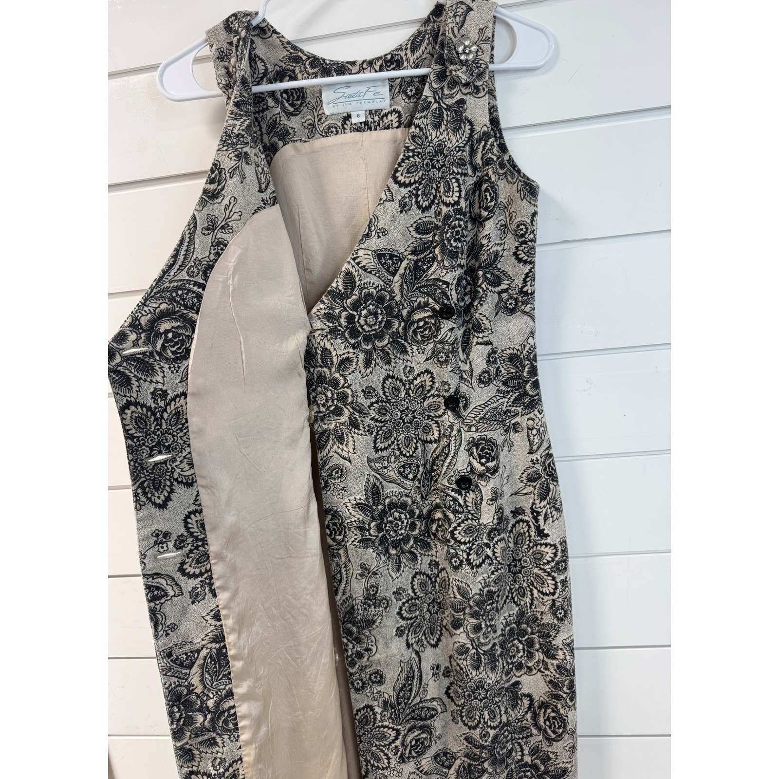 Santa Fe Jim Tremblay Vintage Floral Linen Blend Sheath Dress Black Beige Sz 8