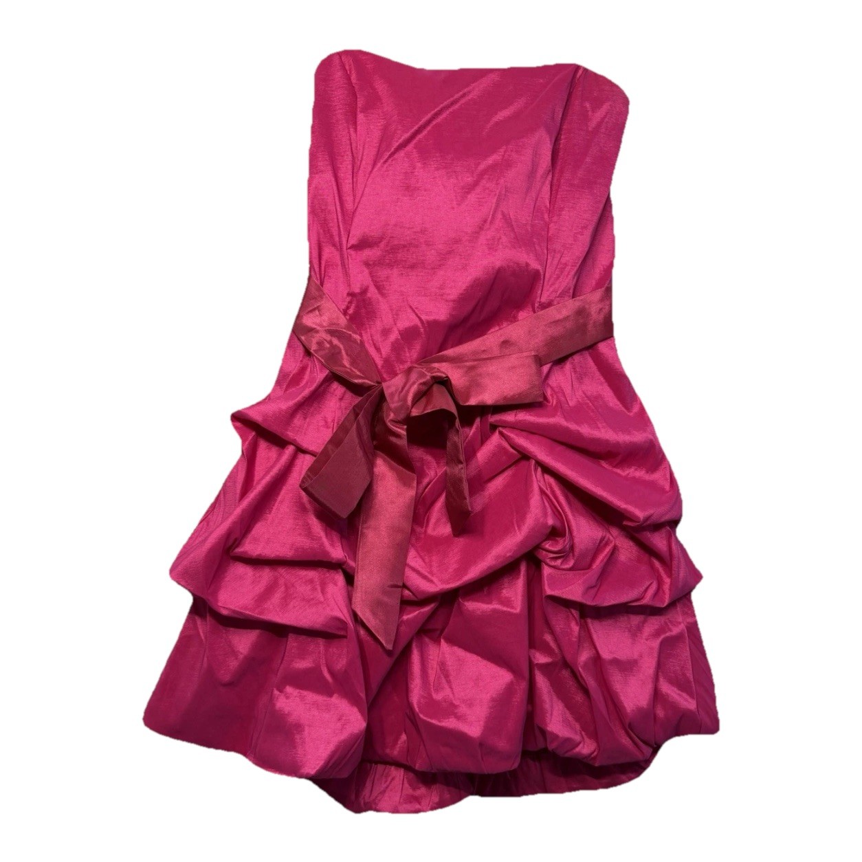 90s Vintage Tiered Bubble Skirt Hot Pink Bow Sash Prom Wedding Evening Dress 2XL