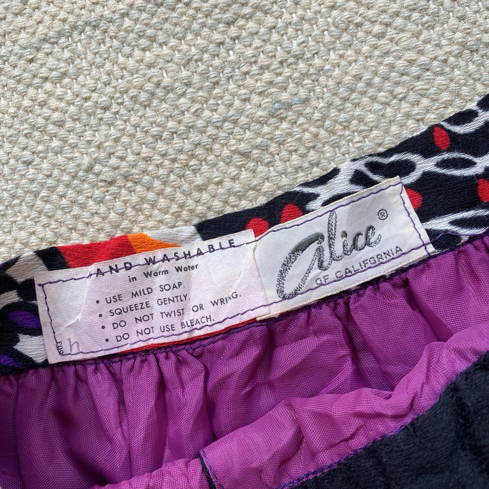 Vintage 70s Barkcloth Maxi Wrap Skirt Pink Purple Psychedelic 26 Waist Ruffle