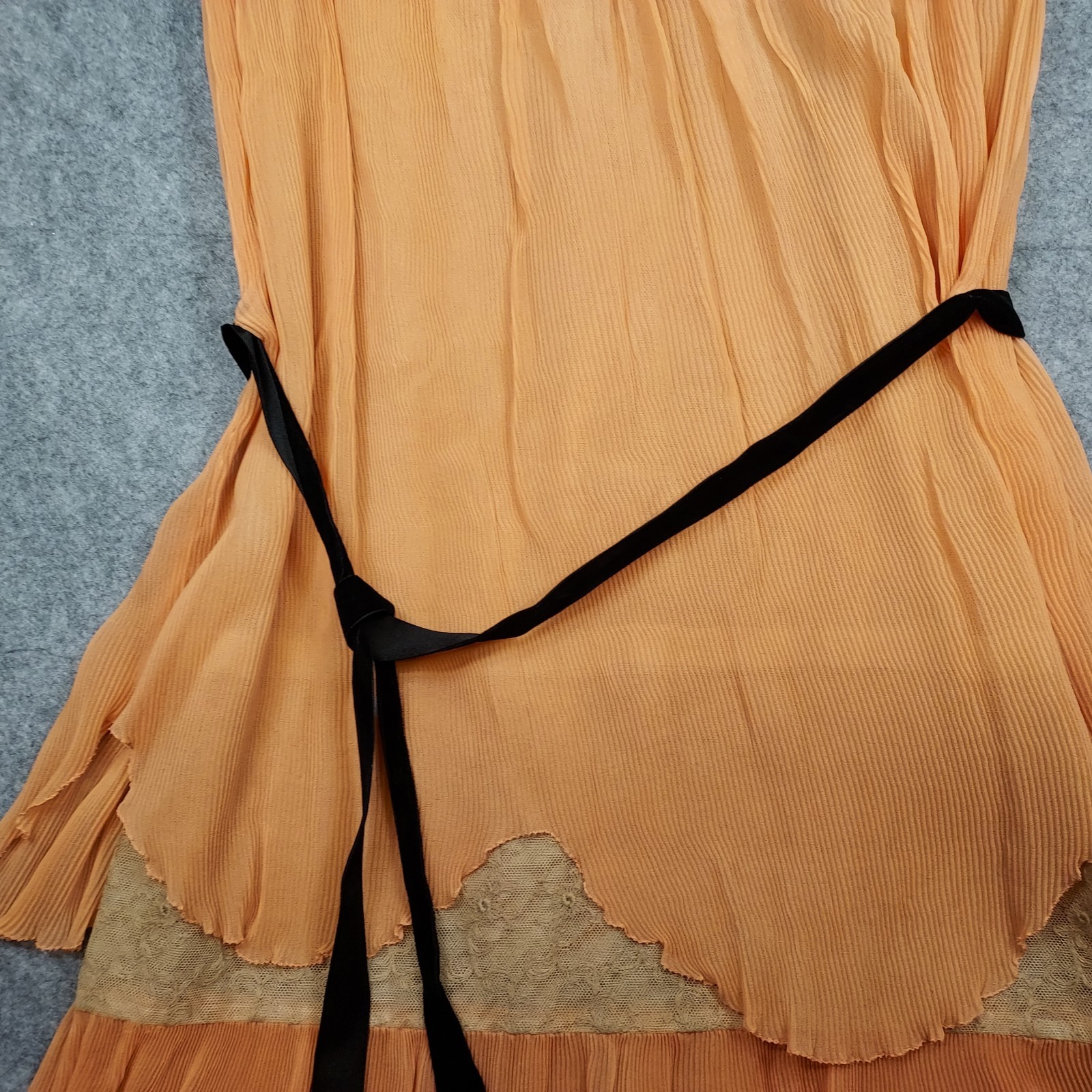 1910s Flapper Dress Lace Chiffon Authentic Peach Sash Titanic True Vintage