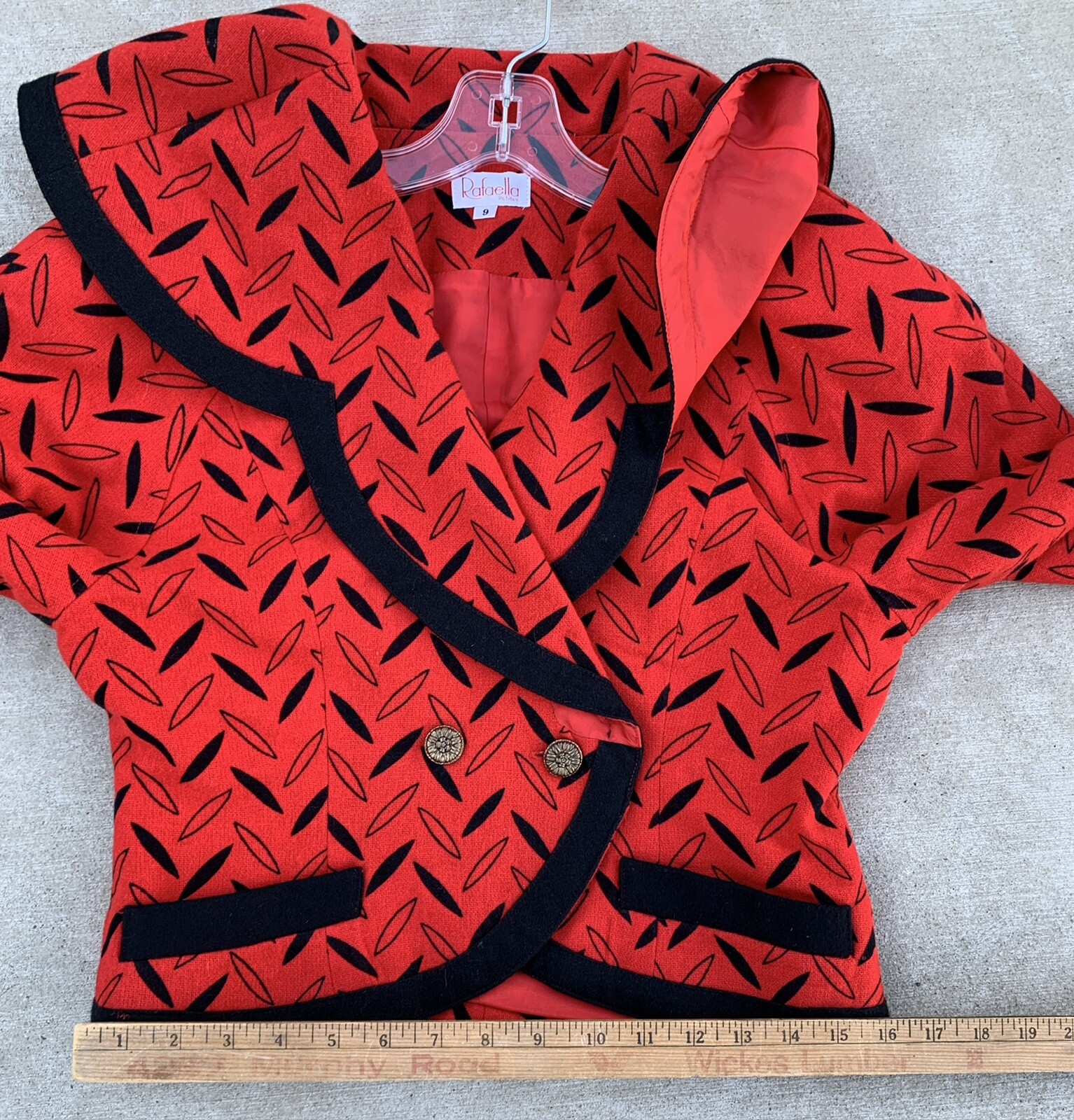 Vintage Rafaella Petites Blazer Jacket Red Black Geometric 80s 1980s Size 9