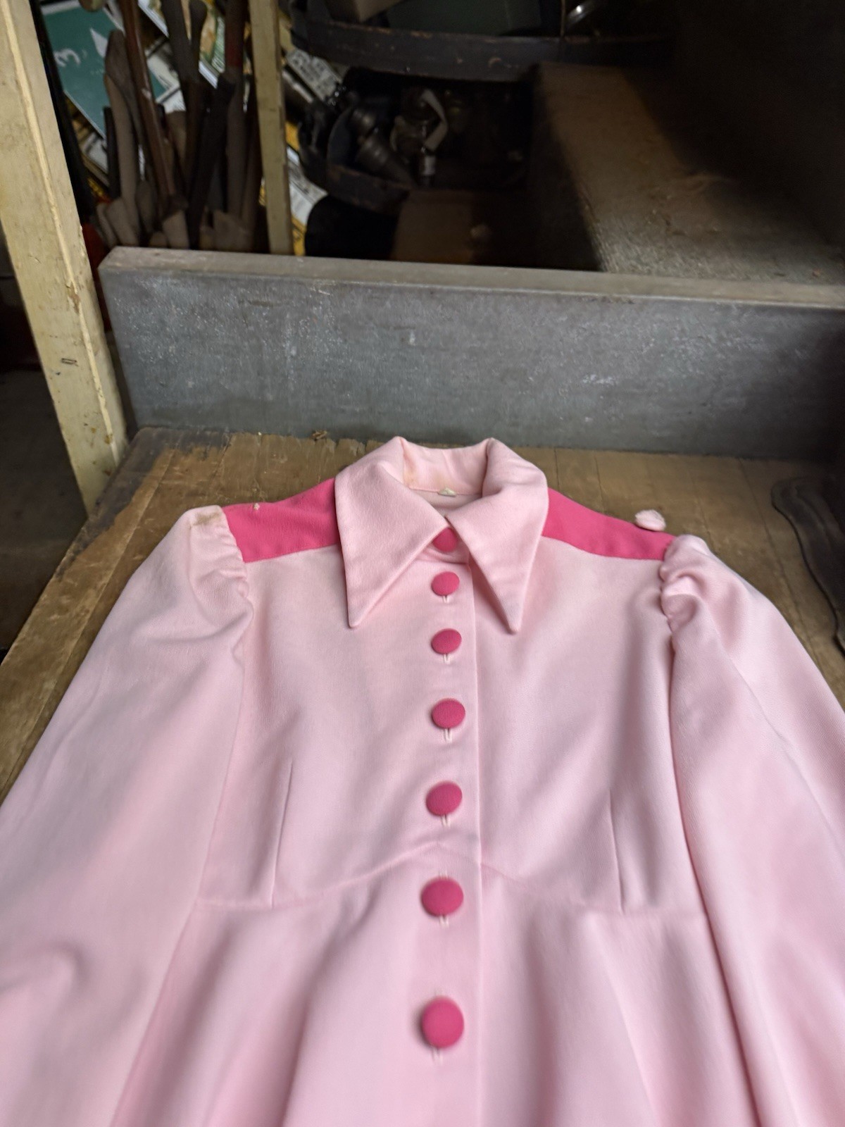 Vintage Early 1900s Retro Pink Button Up Dress Womens Workwear Clothing USA