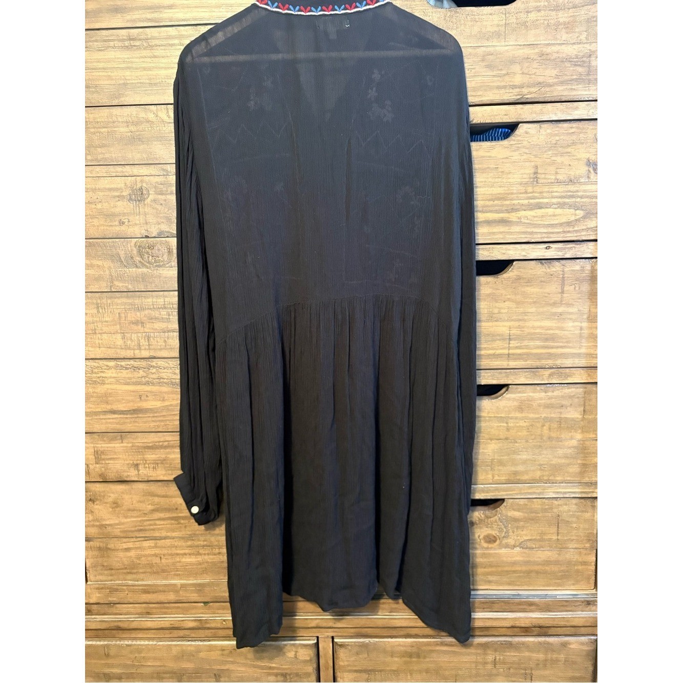 Velzera Embroidered Boho Peasant Dress Black Floral Rayon Size 2X