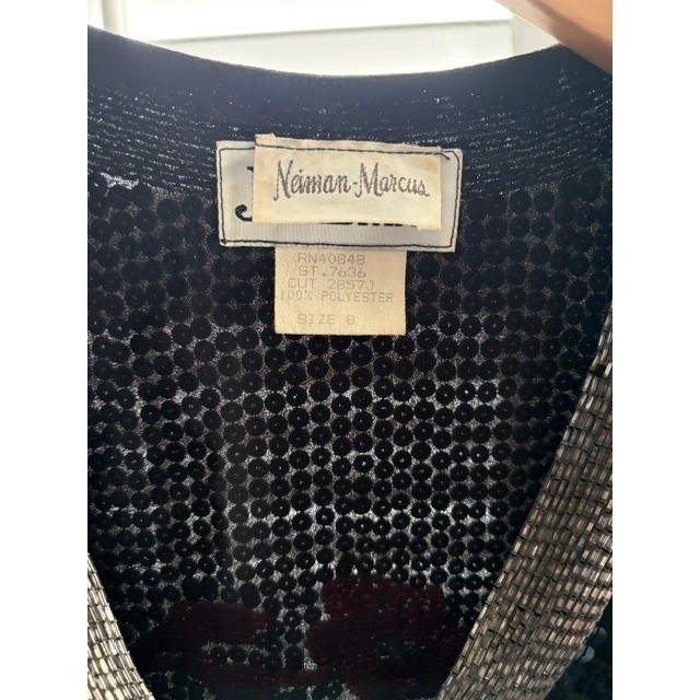Jack Bryan Neiman Marcus Vintage Sequin Floral Bolero Jacket Black Silver Size 8