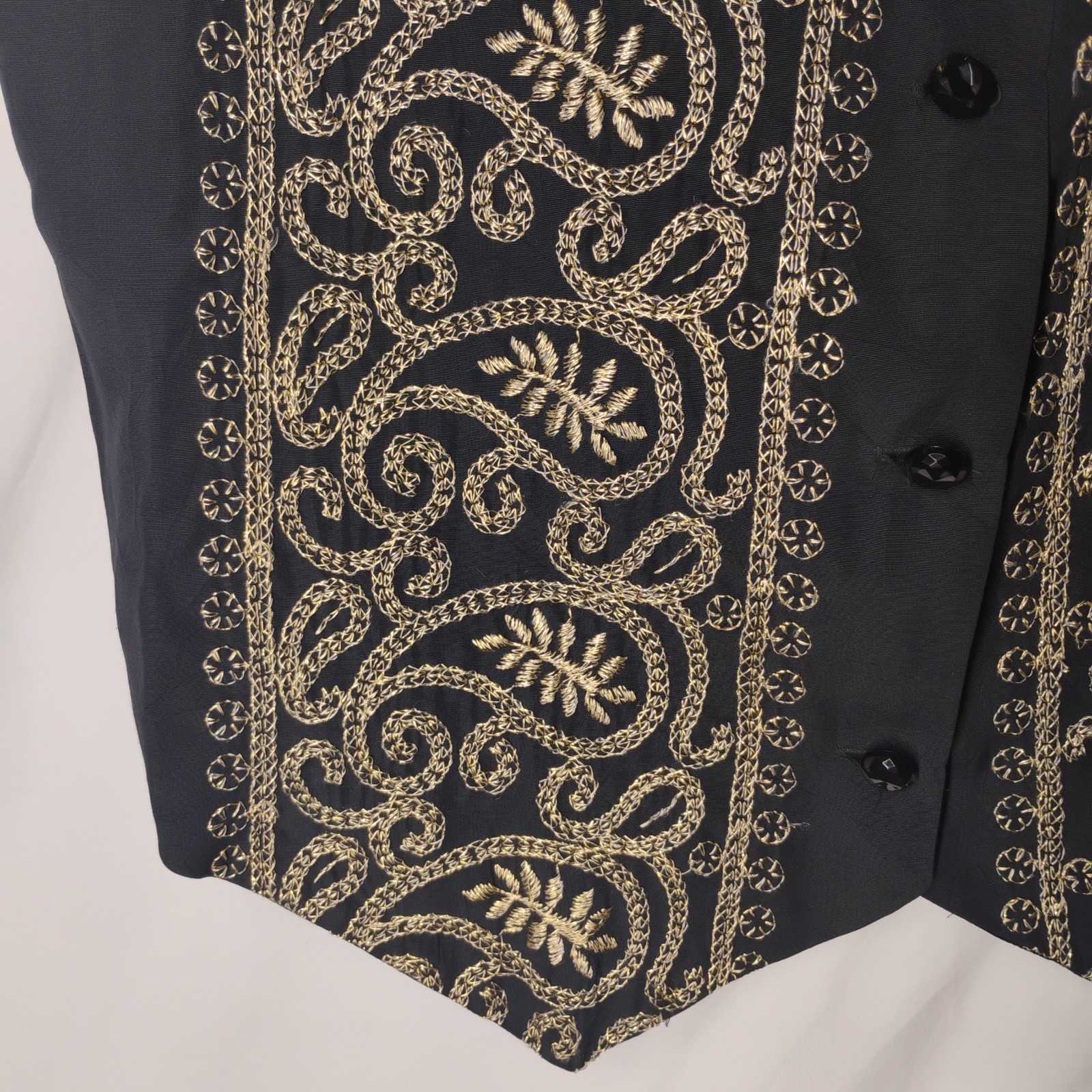 Vintage Fitting Image Womens 14/16 Black Gold Embroidered Dressy Vest Boho Artsy